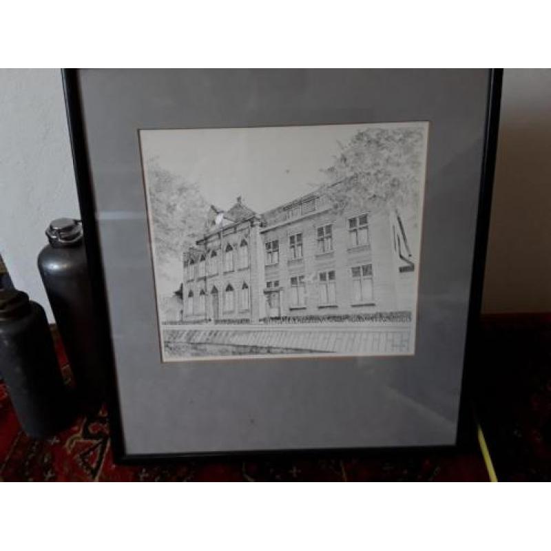 Tekening van een oud klooster uit Geffen