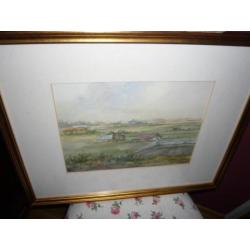 aquarel boerderij bos huisjes duinen van Ton Pape 40x50cm
