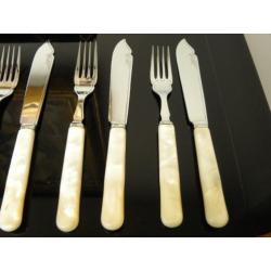 Art deco vis/dessertbestek, chroom/parelmoer, Sheffield