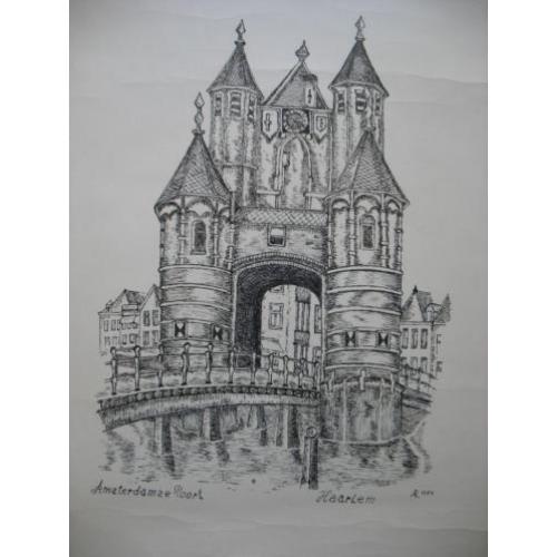 Vintage- Ets-Tekening-Haarlem - Amsterdamse Poort -1984