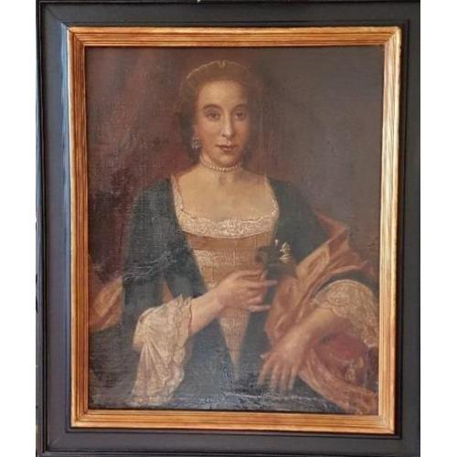 maroufle, 82 x 66, poserende edele dame, 18/19e eeuws