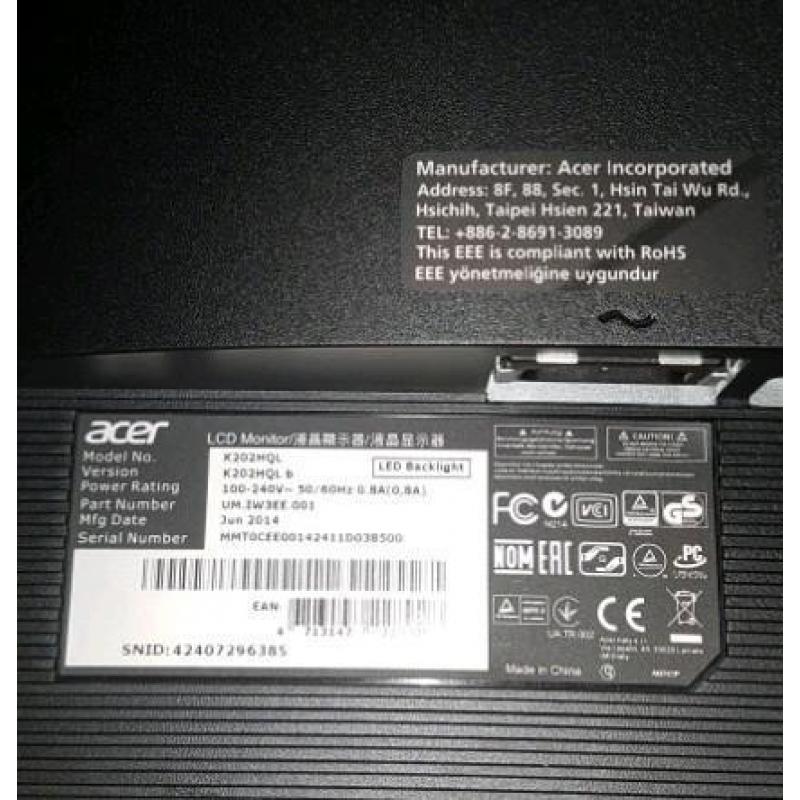 Acer K202HQL 19.5 inch PC scherm in zeer goede staat.
