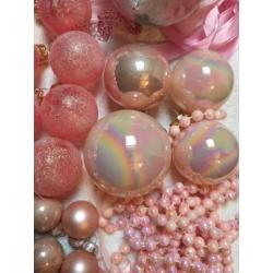 Roze Kerstballen, zuurstokroze, babyroze, parelmoer