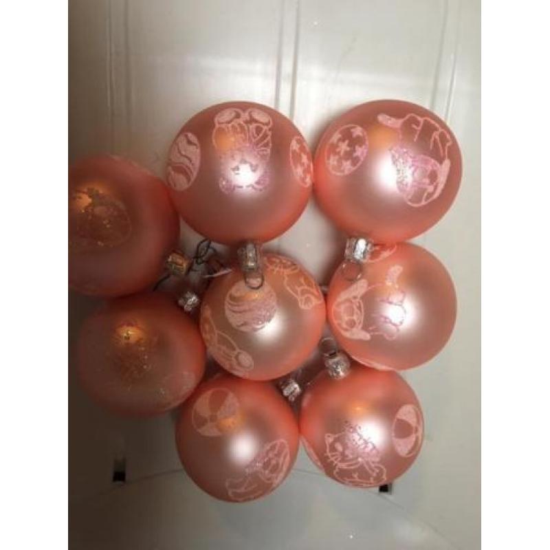 Roze Kerstballen, zuurstokroze, babyroze, parelmoer