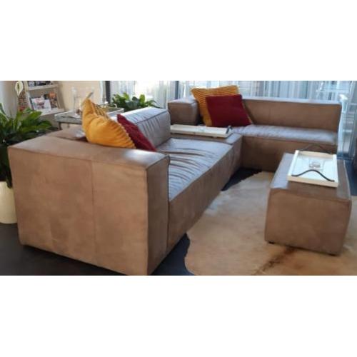 Lederen hoekbank incl. 2 hockers