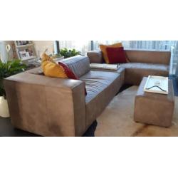 Lederen hoekbank incl. 2 hockers